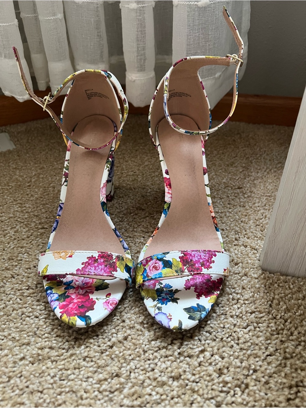 Madden Girl Floral Ankle-Strap Heeled Sandals - White with Pink & Blue